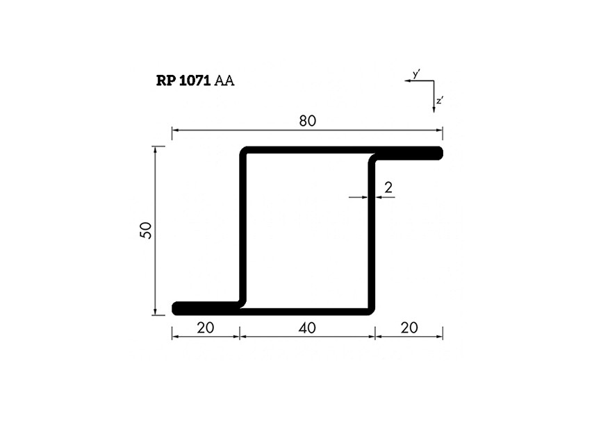 RP1071AA~~L=6000mm HOP profiel in brut staal Z50x40x20x2