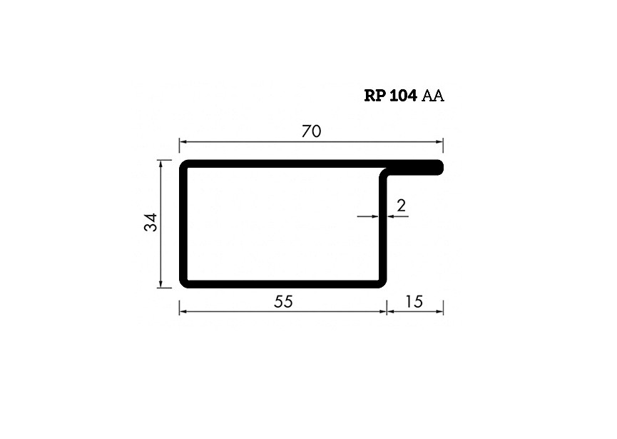 RP104AA~~L=6000mm HOP profiel in brut staal L34x55x15x2