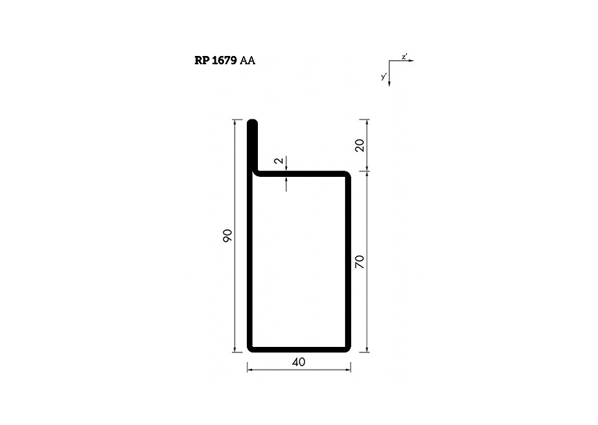 RP1679AA~~L=6000mm HOP profiel in brut staal L40x70x20x2