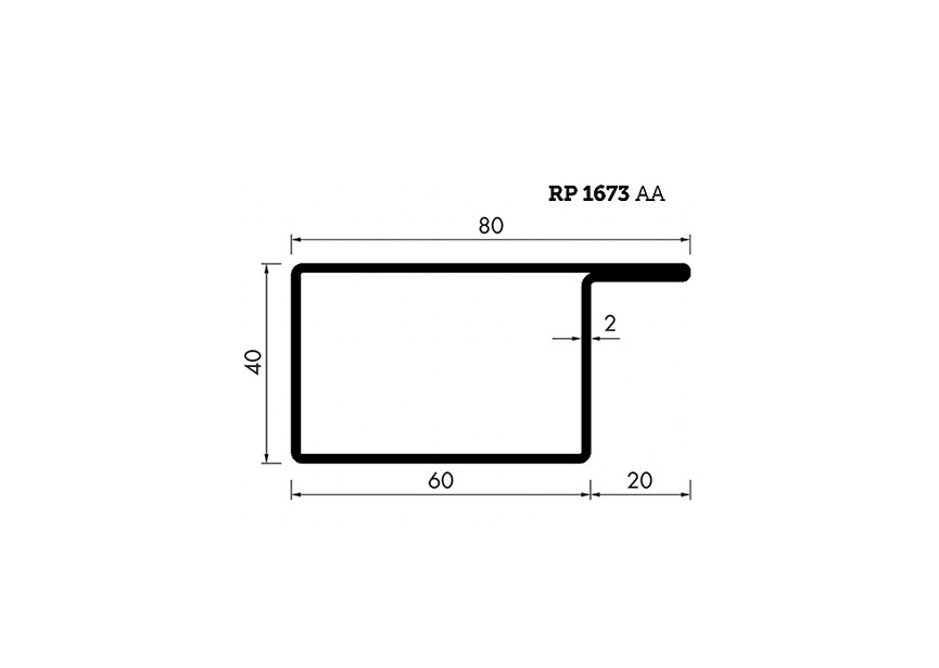 RP1673AA~~L=6000mm HOP profiel in brut staal L40x60x20x2