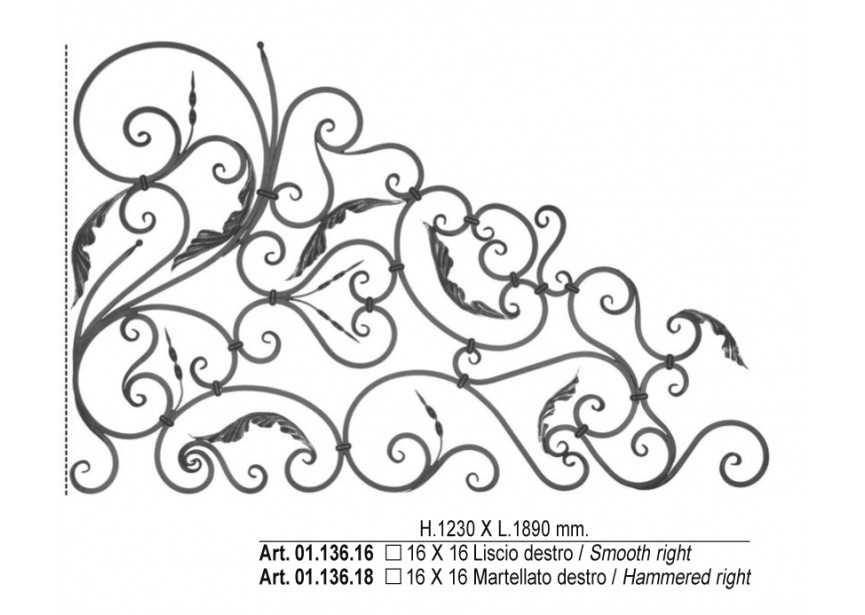 01.136.16~~SIERELEMENT 1230X1890 MM - # 16 MM RECHTS