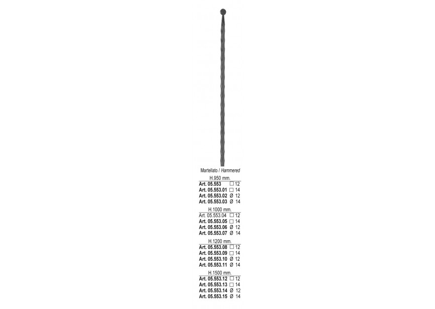 05.553.12~~GEHAMERDE SPIJL H 1500MM # 12MM