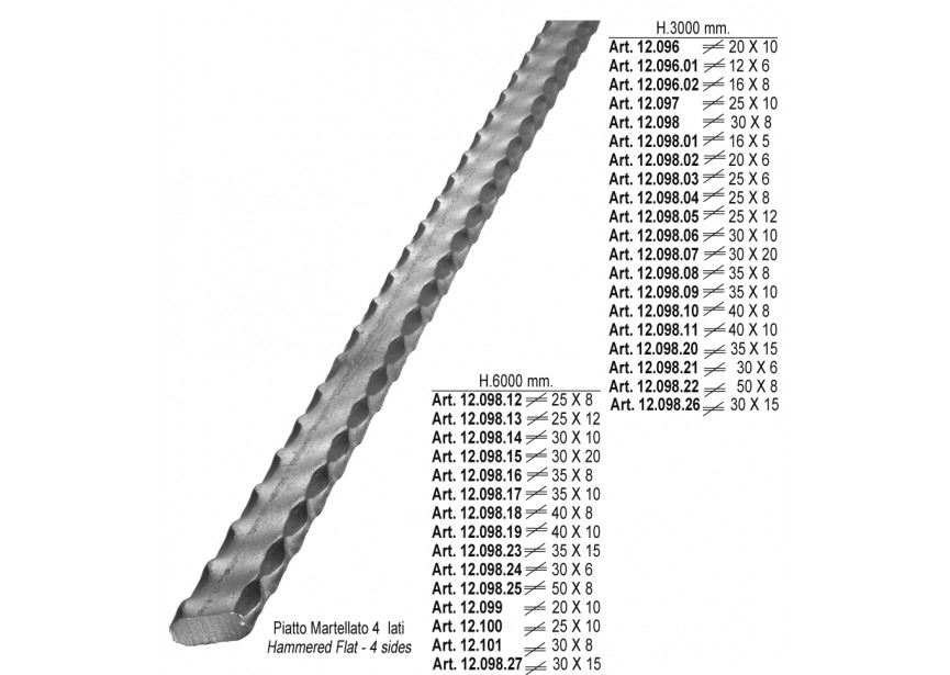 =Piatto 30x15 Rullato 4 lati H.3000 mm