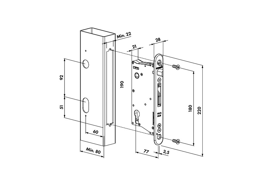 EIGHTYLOCK-M~~P00007972 - Insteekslot met 60mm doornmaat voor prof. vanaf 80mm