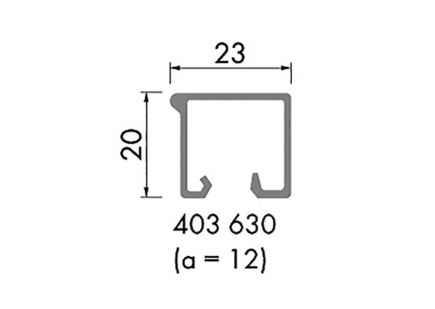 180-403630~~L=6000mm Glaslat 23x20mm in alu voor HOP profielen