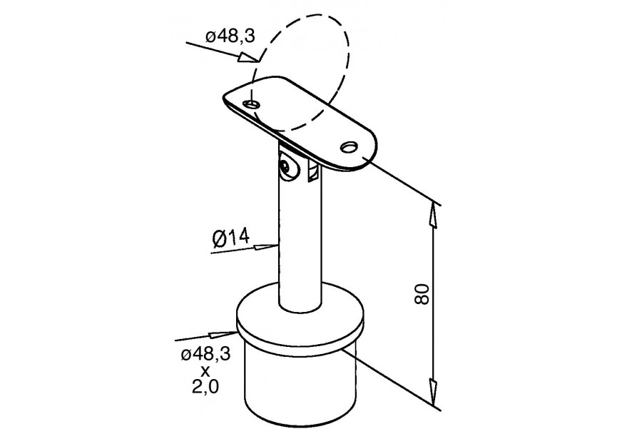 140719-048-12~~VERSTELBARE BUISSTEUN, 48,3 X 2MM, OP BUIS 48,3MM,