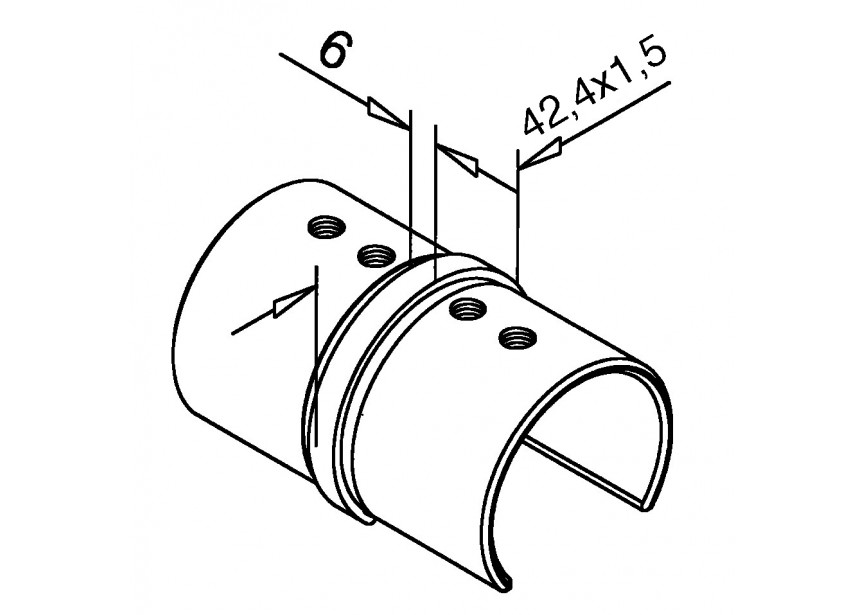 146790-042-12~~VERBINDINGSSTUK, Ø-42,4MM, RVS AISI 316 GEBORSTELD