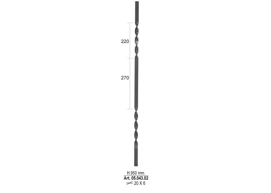 05.043.02~~SPIJL H 950MM 20X6MM