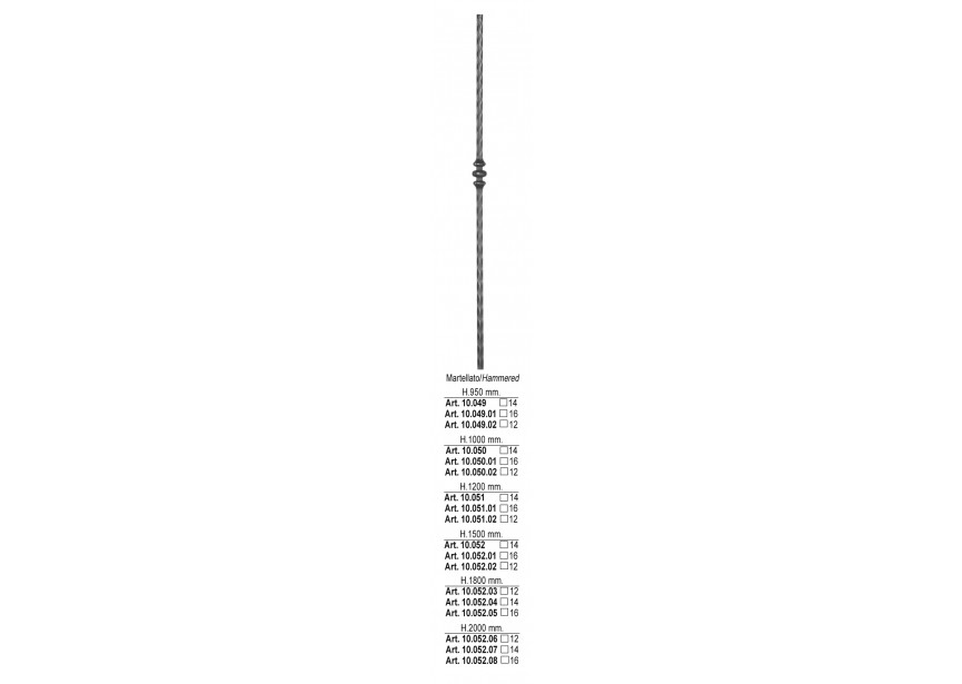 BALUSTRE MARTELE # 14MM - LONGUEUR 950MM.