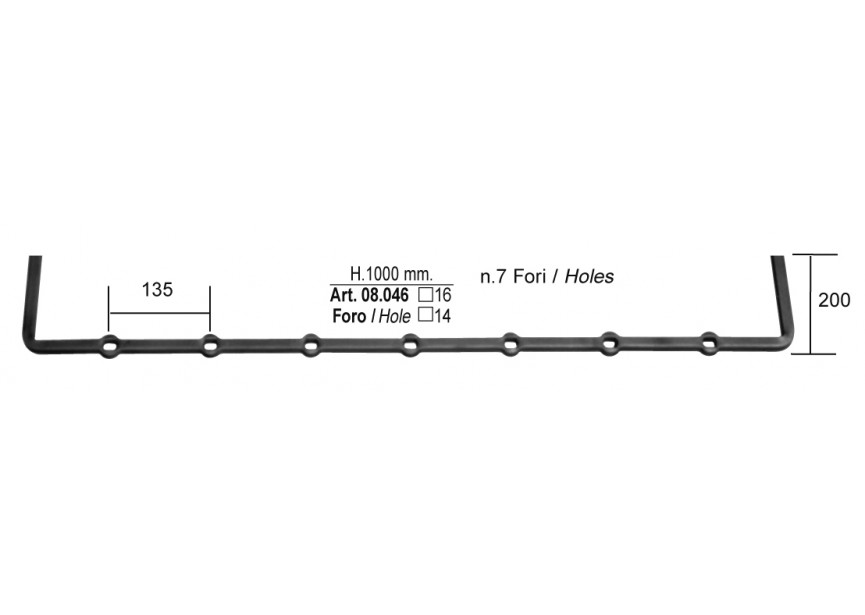 BARRE avec TROUS 1000mm #16mm hol:#14mm