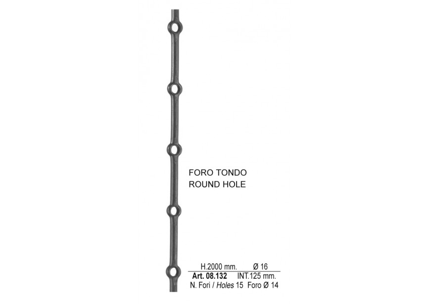 08.132~~STAAF MET RONDE GATEN L 2000MM o 16 MM