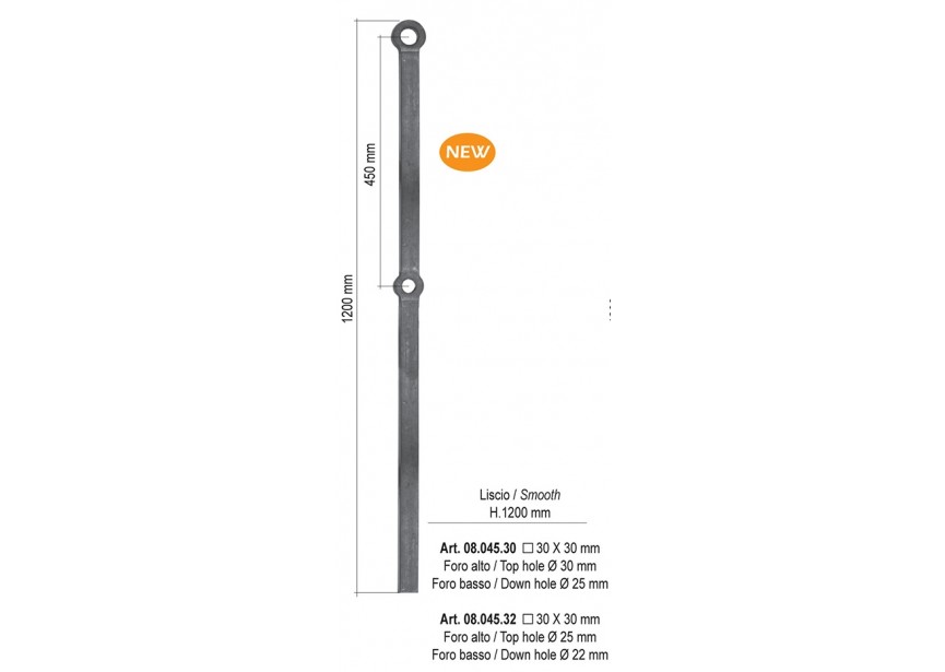 *Piantoni Q.30X30 H.1200 mm 1 foro rombo