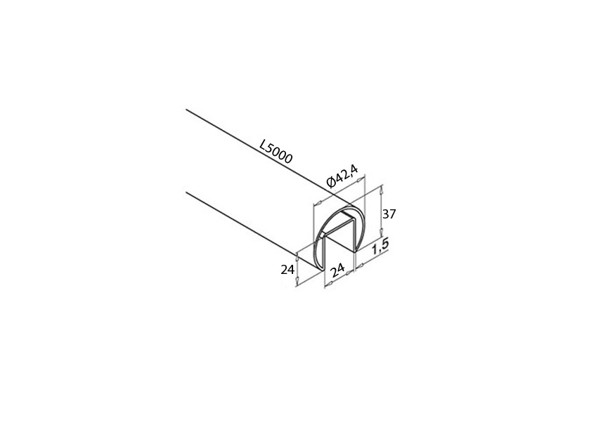 tube à fond de gorge, Ø 42,4 mm x 1,5 mm, L= 5m