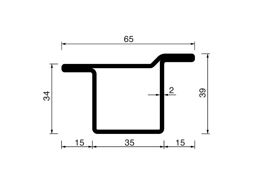 RP140AA~~L=6000mm HOP profiel in brut staal T34x15x35x15x2mm