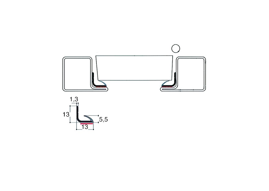 10-4190~~Aanslagrubber voor HOP profiel, PVC coextrusie L=2200mm