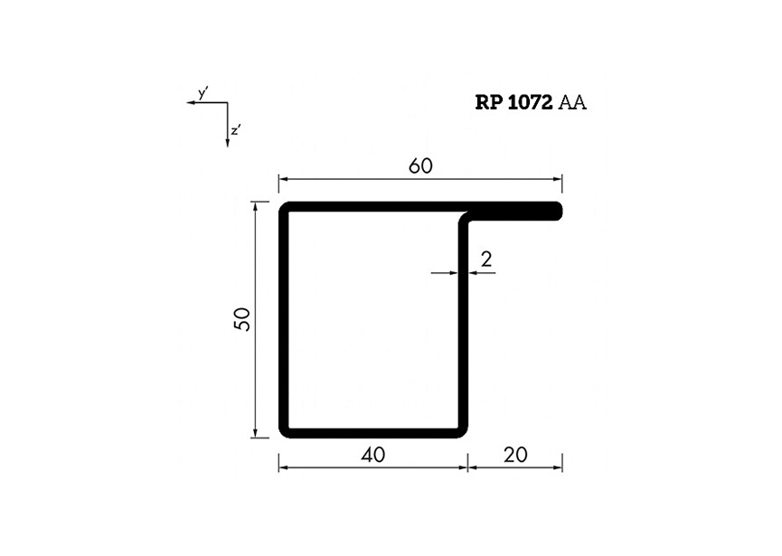 RP1072AA~~L=6000mm HOP profiel in brut staal L50x40x20x2