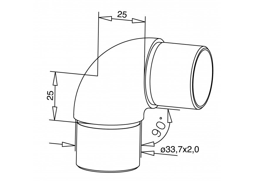 Raccord  90°, pour tube Ø 33,7mm x 2mm EMB 2 PCES !!!