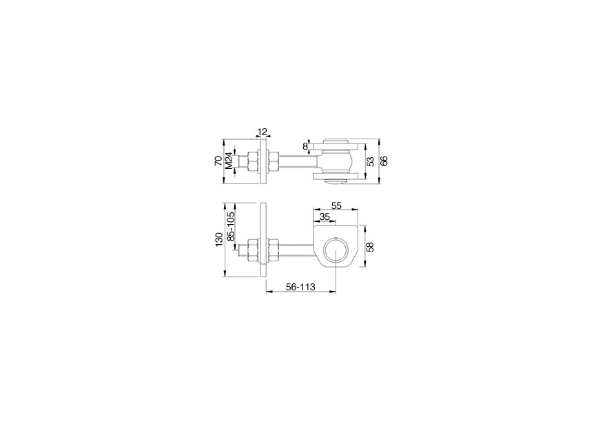 178-M24~~REGELBAAR SCHARNIER VOOR 180 GRADEN OPENING IN M24 - 200Kg