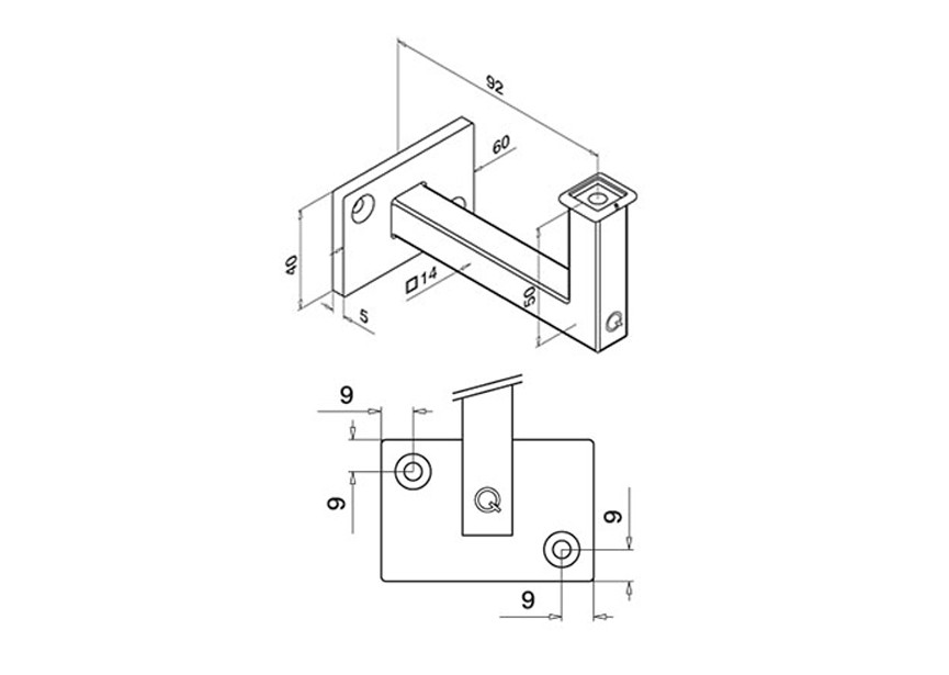 134112-000-12~~HANDRELINGSTEUN VOOR BUIS, VLAK, SQUARELINE