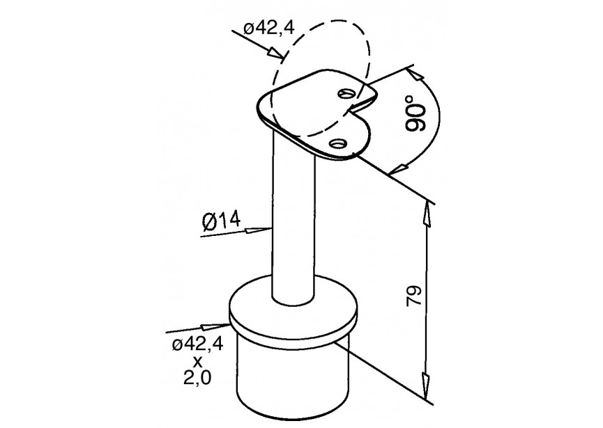 140710-042-90-12~~BUISSTEUN 90°, 42,4X2MM, OP BUIS 42,4MM,