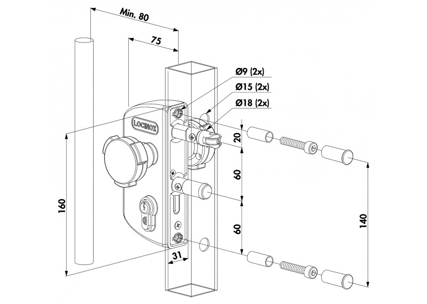 P00012086-6005 - Serrure sécurité enfant pour profils 40mm-vert