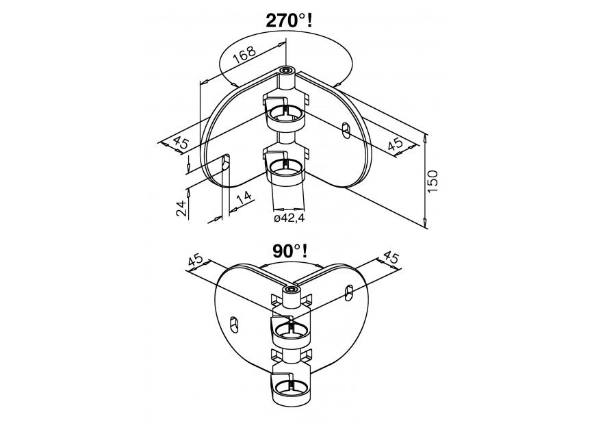 130555-042-12~~HEKWERKSTEUN, FLEXIBEL HOEK, 42,4MM, MOD. 555