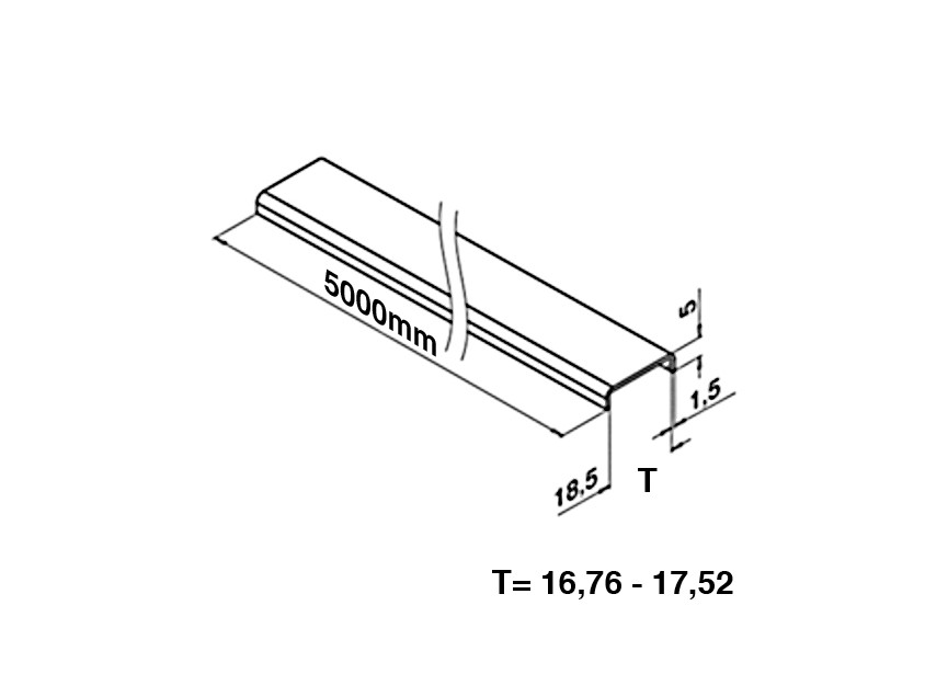 5000mm - Edge protection - profil p/verre 16,76 - 17,52 mm,