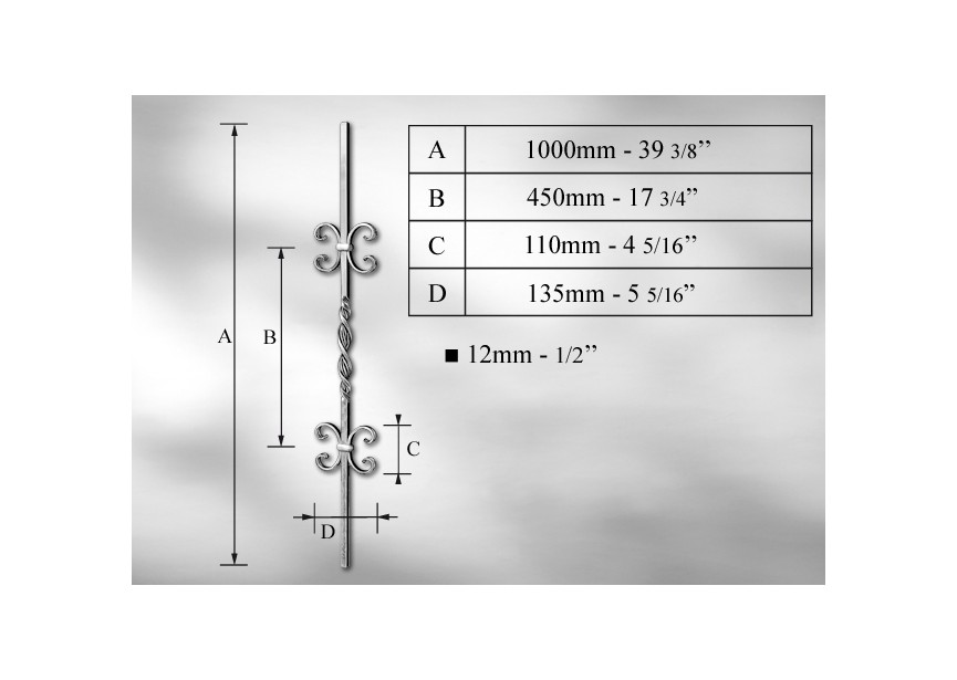 BALUSTRE # 12MM - LONGUEUR 1000MM