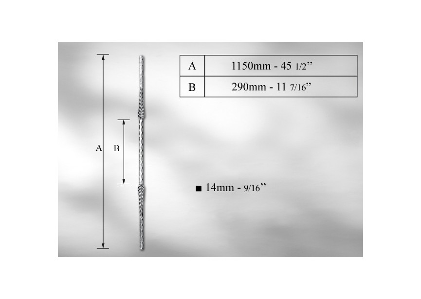 B7204~~KANTGEHAMERDE SPIJL #14MM - LENGTE 1150MM