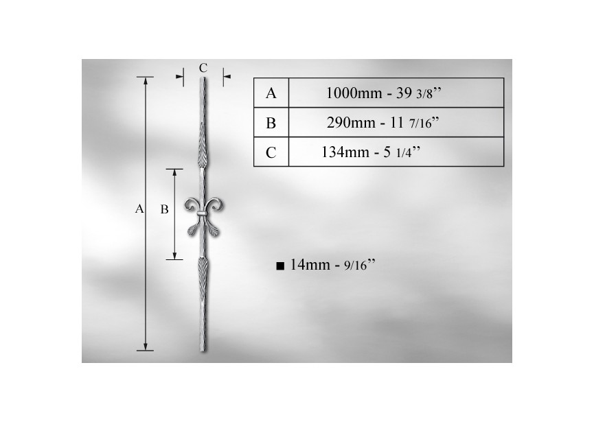 B7402~~KANTGEHAMERDE SPIJL #14MM - LENGTE 1000MM