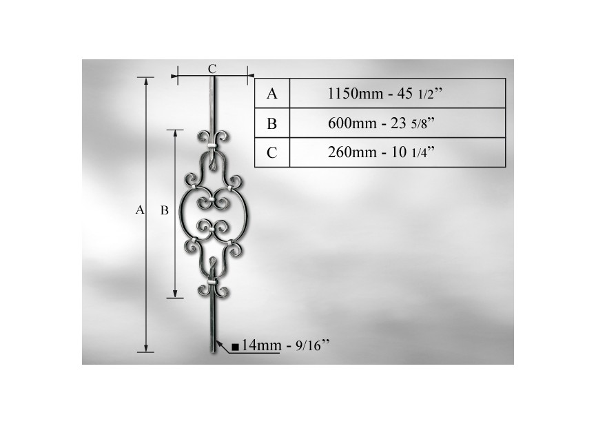 BALUSTRE # 14MM - LONGUEUR 1150MM