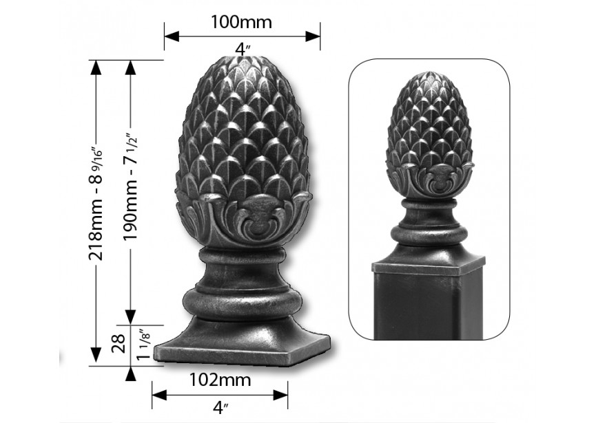 POMME DE PIN CREUSE EN ACIER MOULE - SOUDABLE ET NON GALV.