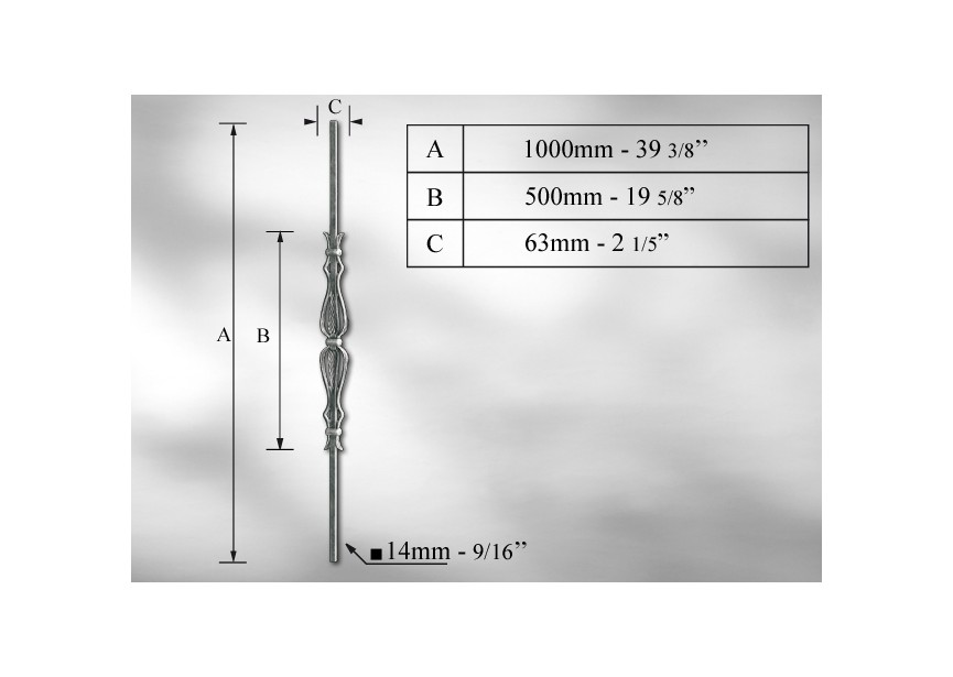 B1552~~SIERSPIJL # 14MM - LENGTE 1000MM