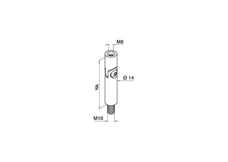 tige filetée orientable Ø 14, L=68mm,M10/M6 fileté