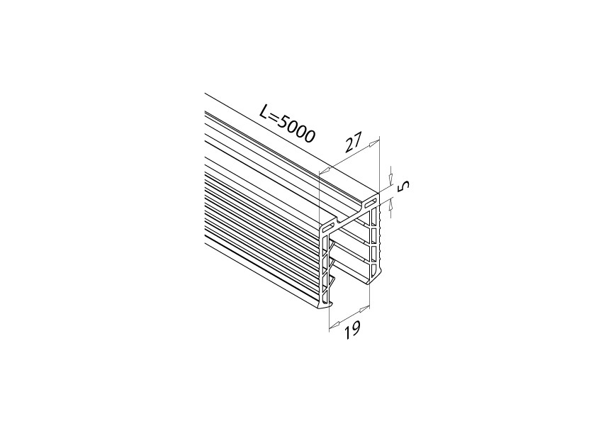 205127-050-19~~Rubber profiel 5m voor glas U-profiel buis Ø48,3mm