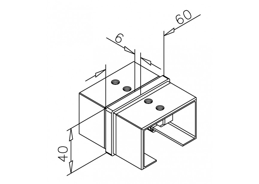 146794-640-12~~BUISVERBINDER VOOR VIERKANT GLAS U-PROFIELBUIS