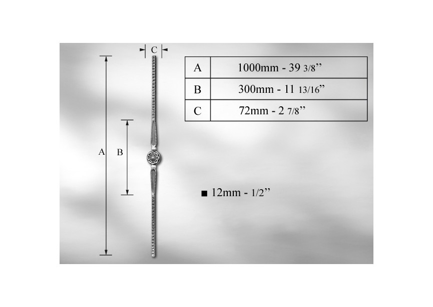 B6411~~GEHAMERDE SIERSPIJL # 12MM - LENGTE 1000MM