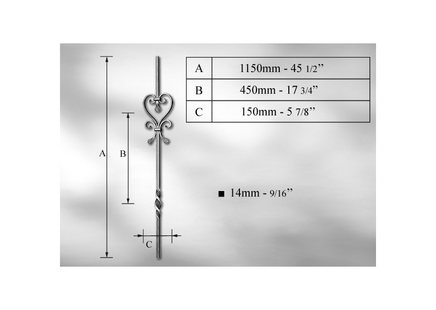 B0904~~SIERSPIJL # 14MM - LENGTE 1150MM