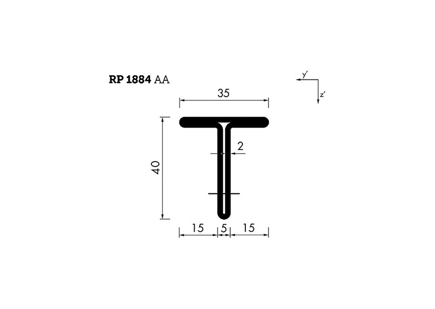 RP1884AA~~L=6000mm HOP profiel in brut staal T40x5x15x1.8