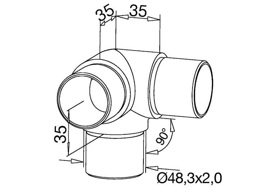 130304-248-12~~KNIEFITTING 90° + 1 UITGANG 90°, 48,3X2MM