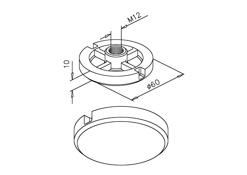 écrou de finition rond 60 mm, avec filetage M12,