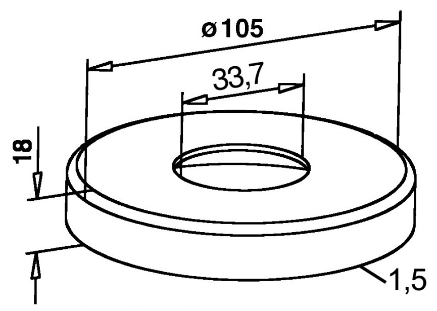 Cache embase pour tube Ø33,7 mm,  Ø 105 x 18mm,