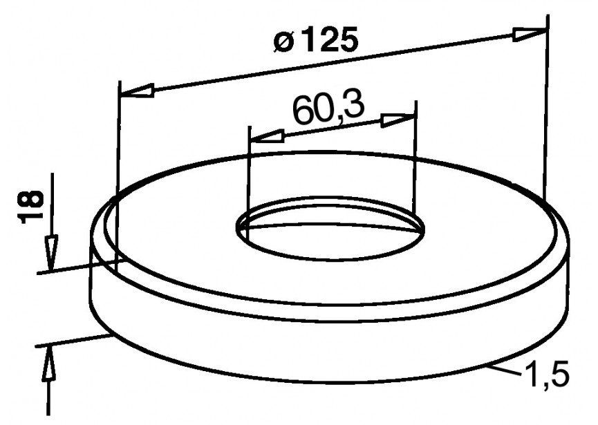 Cache embase pour tube  Ø 60,3mm,  Ø 125 x 18mm,