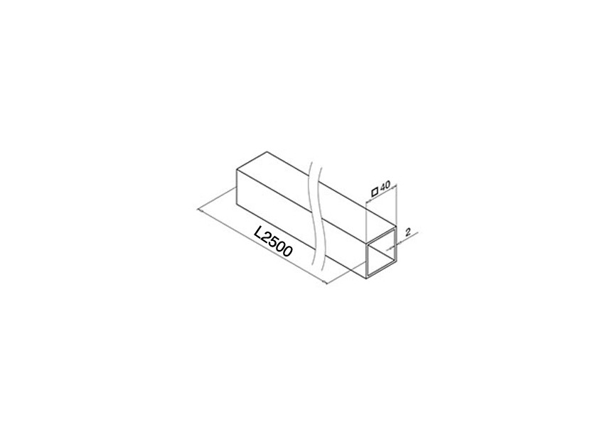 Tube carré 40x40x2mm, LL=2,5m,