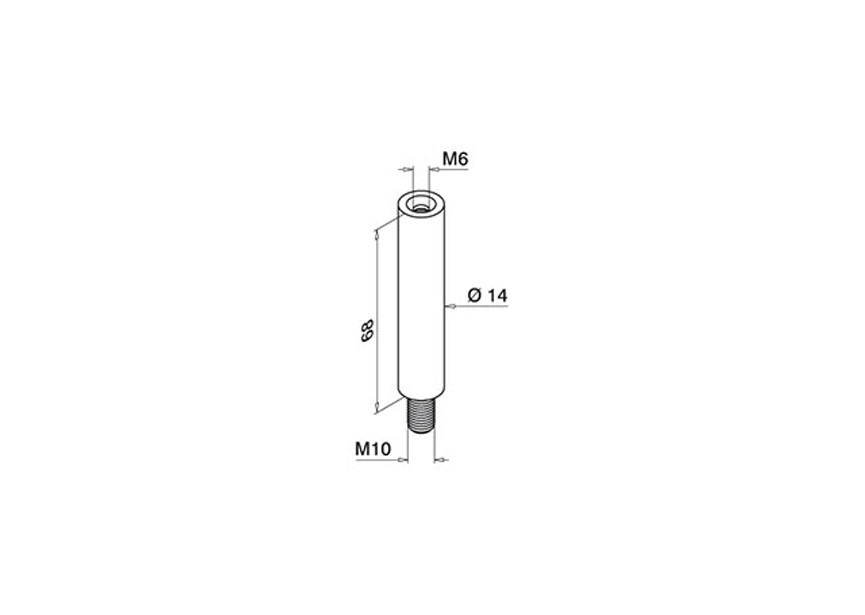 tige filetée Ø 14 mm, L=68mm, M10-M6 fileté,