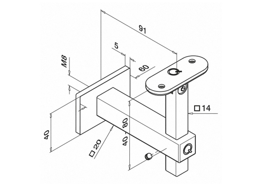 134145-000-12~~ARMRELINGSTEUN VARI. SQUARELINE, VOOR WANDBEVEST.,