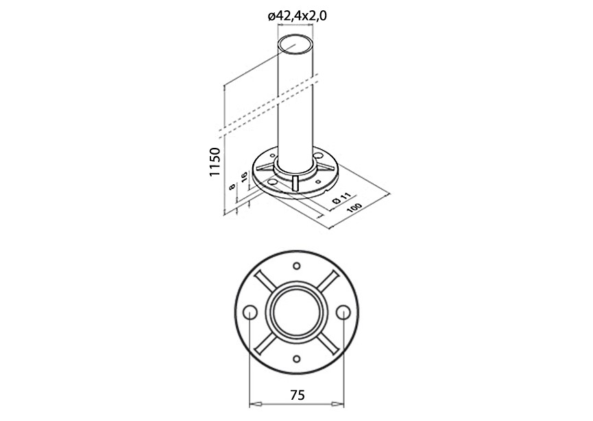 Poteau modèle 944, Ø 42,4mmx2,0 mm,