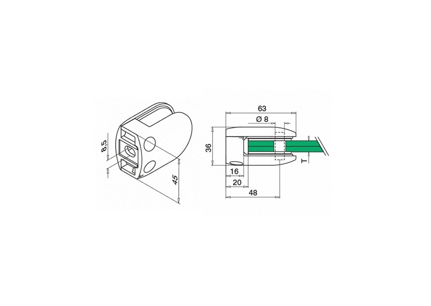 102800-000-17~~Glasklem, model 28, excl. rubberset