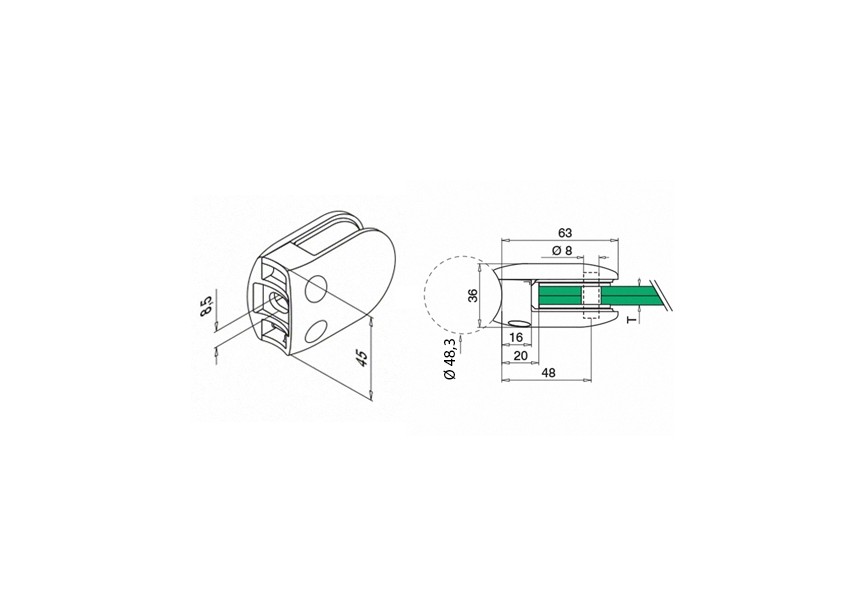 102800-048-19~~Glasklem, model 28, excl. rubberset