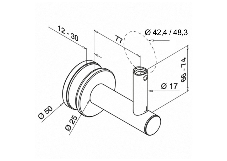 140148-044-12~~voor handrailing Ø42,4  48,3mm, RVS316 geborsteld